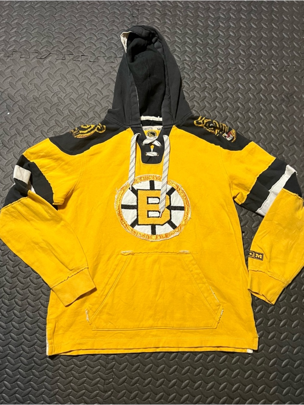 CCM Men’s Yellow and Black Lace-Up Hockey Pullover Hoodie